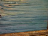 a painting of a dog swimming in the water