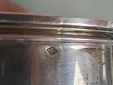 a person holding a silver cup with a spoon in it