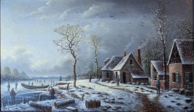 Albert Alexandre LENOIR (1801-1891), Paysage animé d'hiver a…