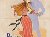 une vieille affiche française représentant un couple en train de danser dans la rue