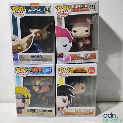 trois figurines Funko Pop en vinyle représentant Naruto et Naruto, issues de la série animée