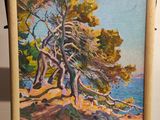 une peinture à l'huile représentant un tableau d'un arbre au bord de l'eau