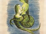 une illustration représentant une sirène tenant un bébé dans ses bras