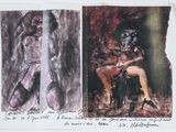 two pictures of a man and a woman sitting on a chair
