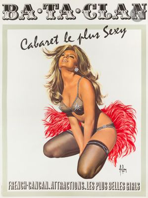 a poster advertising a sexy woman in a red feathered outfit