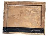 an image of a wooden box with a black ribbon around it