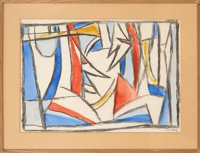 une image représentant un tableau d'une femme vêtue d'une robe rouge et bleue