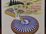 affiche française représentant une meule de fromage sur laquelle repose un morceau de fromage