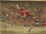 an image of a painting of a man on a horse with a sword