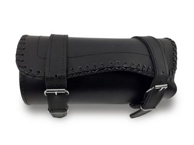 black leather tool roll on white background with clippings