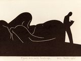 a black and white drawing of a person laying on a bed