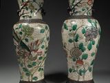 paire de vases chinois avec des oiseaux et des fleurs peints dessus