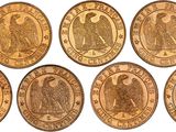six different types of gold coins on a white background