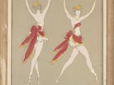 painting of two female dancers in red and gold costumes