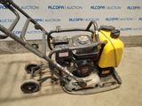 an image of a small lawn mower in a garage