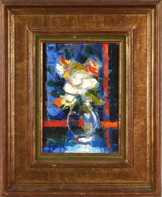 an image of a painting of flowers in a vase on a table