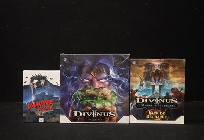 Plusieurs jeux différents sont exposés sur une surface noire