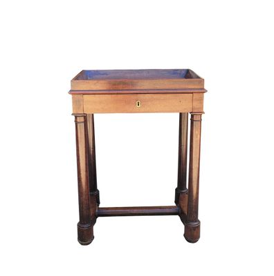 an image of a wooden table with a drawer on it