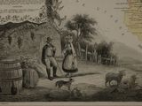 a drawing of a man and a woman standing in front of a map