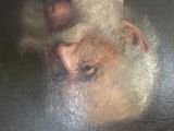 painting of a man with a monkey on his head