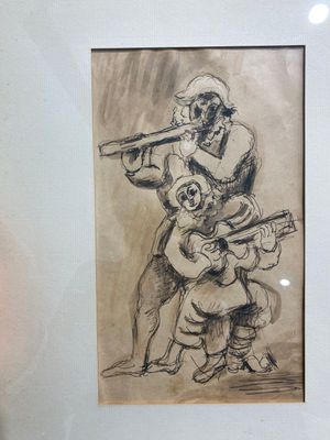 École XXème. ARLEQUIN ET LE JOUEUR DE GUITARE,