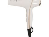the hair dryer is white and has a black handle