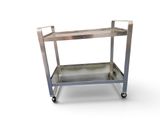 stainless steel serving cart on wheels on a white background