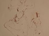 sketches of a woman and a man sitting on a bed