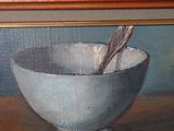 a painting of a bowl with a spoon in it