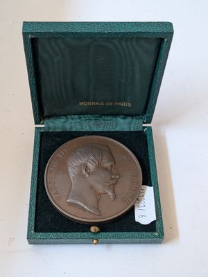 an image of a bronze medal in a green box on a white surface