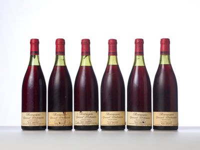 six bottles of wine lined up in a row on a table