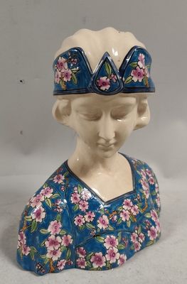 porcelain figurine of a woman wearing a blue dress and a crown