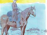 tableau représentant un homme à cheval dans le désert, coiffé d'un chapeau
