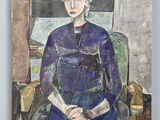 peinture d'une femme en robe bleue assise sur une chaise
