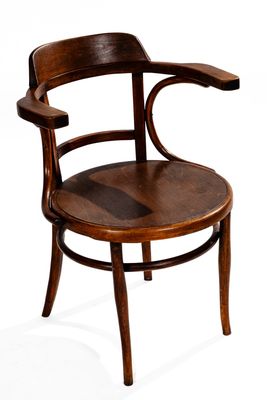 chair made of wood with curved arms and a wooden seat
