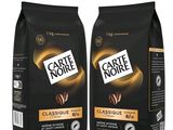 two bags of coffee are shown on a white background