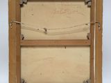 a painting of a wooden frame with a rope hanging from it ' s side