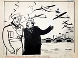 drawing of a cartoon of a man in a military uniform and another man in a military uniform