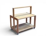 a small wooden table with a shelf on it