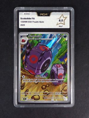 a close up of a card in a plastic holder on a table