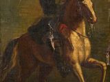 a painting of a man riding on the back of a white horse