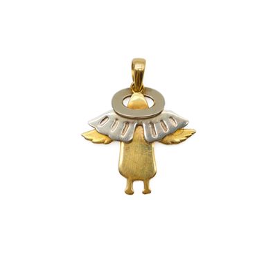 an image of a gold and silver pendant with a bird on it