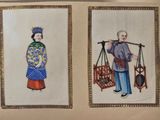 two pictures of people in oriental clothing on the wall