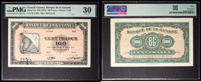 three different types of bank notes on display in a display case