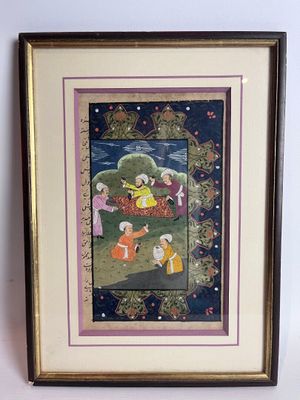 INDE. Miniature représentant cinq hommes buvant.