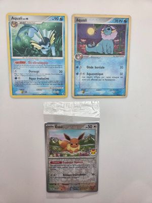Deux cartes Pokémon sont accrochées au mur, l'une à côté de l'autre.