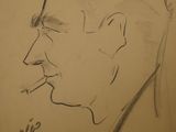 drawing of a man with a cigarette in his mouth and a cigarette in his mouth
