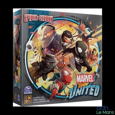 Le jeu de société « Spider-Man et les United » se trouve dans la boîte