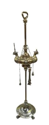 LAMPE A HUILE DITE "FLORENTINE à 2 becs en laiton à décor de…