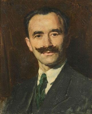 portrait d'un homme en costume-cravate, portant une moustache